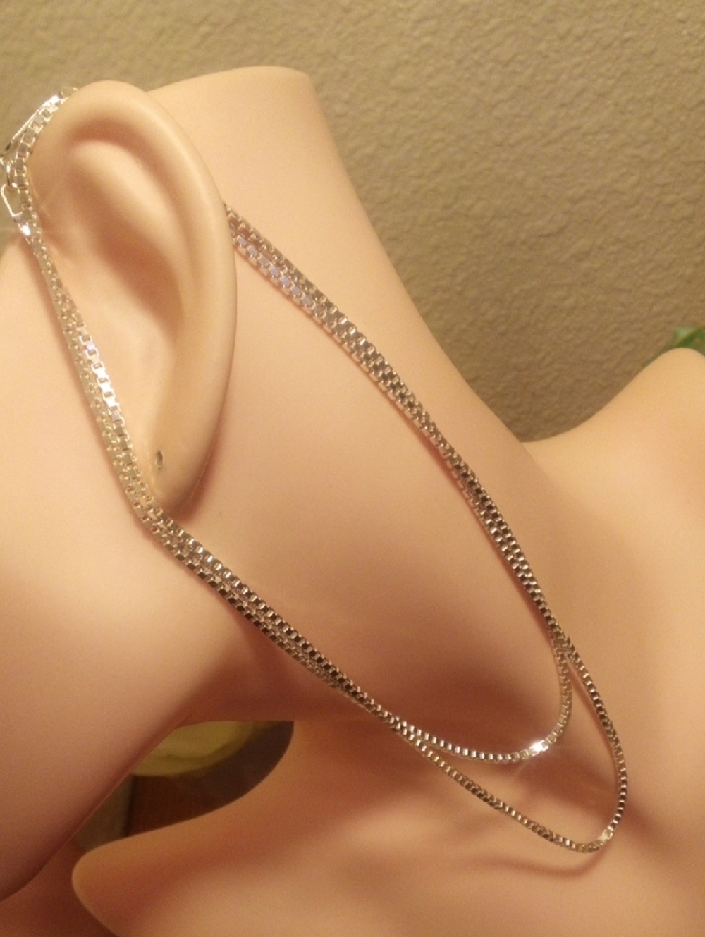 Sterling Silver Double-Layer Box Chain Necklace - Silver